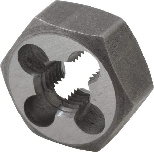 Interstate - M9x1.00 Metric Fine Thread, 25/32" Hex, Right Hand Thread, Hex Rethreading Die - Carbon Steel, 3/8" Thick - Exact Tool & Supply
