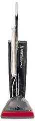 Sanitaire - Single Motor Lightweight Upright Vacuum Cleaner - 12" Cleaning Width, 5" Amps, Comfort Hand Grip, Gray with Black Bag - Exact Tool & Supply