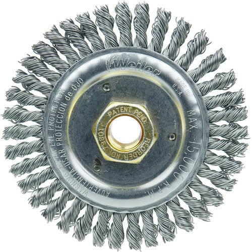 4 1/2″ Root Pass Brush-0.020″ Steel Wire 5/8-11 Dbl-H x Nut - Dually Weld Cleaning Brush - Exact Tool & Supply