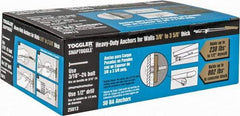 Toggler - 3/16" Screw, 6-1/4" Long, 3/8 to 3-5/8" Thick, Toggle Bolt Drywall & Hollow Wall Anchor - 3/16 - 24" Thread, 1/2" Drill, Zinc Plated, Steel, Grade 1010, Use in Drywall - Exact Tool & Supply