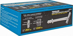 Toggler - 1/4" Screw, 6-1/4" Long, 3/8 to 3-5/8" Thick, Toggle Bolt Drywall & Hollow Wall Anchor - 1/4 - 20" Thread, 1/2" Drill, Zinc Plated, Steel, Grade 1010, Use in Drywall - Exact Tool & Supply