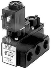 ARO/Ingersoll-Rand - 1/8" Inlet x 1/8" Outlet, Solenoid Actuator, Spring Return, 2 Position, Body Ported Solenoid Air Valve - 24 VDC Input, 32 CFM, 0.9 CV, 4 Way, 150 psi, 3-1/2" Long x 1-15/16" Wide x 3-1/8" High, 0 to 180°F - Exact Tool & Supply