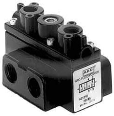 ARO/Ingersoll-Rand - 1/4" Inlet x 1/4" Outlet, Pilot Actuator, Pilot Return, 3 Position, Body Ported Solenoid Air Valve - 54 CFM, 1.5 CV, 4 Way, 150 psi, 2-15/16" Long x 1-15/16" Wide x 1-13/16" High, 0 to 180°F - Exact Tool & Supply