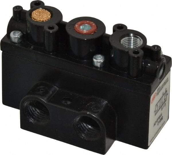 ARO/Ingersoll-Rand - 1/4" Inlet x 1/4" Outlet, Pilot Actuator, Spring Return, 2 Position, Body Ported Solenoid Air Valve - 32 CFM, 0.9 CV, 4 Way, 150 psi, 2-15/16" Long x 1-15/16" Wide x 1-15/16" High, 0 to 180°F - Exact Tool & Supply