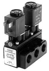 ARO/Ingersoll-Rand - 1/8" Inlet x 1/8" Outlet, Solenoid Actuator, Solenoid Return, 3 Position, Body Ported Solenoid Air Valve - 120 VAC Input, 32 CFM, 0.9 CV, 4 Way, 150 psi, 3-31/32" Long x 1-15/16" Wide x 3-1/4" High, 0 to 180°F - Exact Tool & Supply
