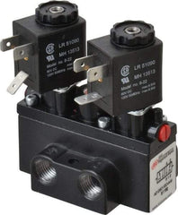 ARO/Ingersoll-Rand - 1/4" Inlet x 1/4" Outlet, Solenoid Actuator, Solenoid Return, 2 Position, Body Ported Solenoid Air Valve - 120 VAC Input, 54 CFM, 1.5 CV, 4 Way, 150 psi, 3-31/32" Long x 1-15/16" Wide x 3-1/4" High, 0 to 180°F - Exact Tool & Supply