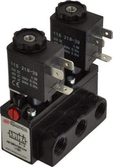 ARO/Ingersoll-Rand - 1/4" Inlet x 1/4" Outlet, Solenoid Actuator, Solenoid Return, 2 Position, Body Ported Solenoid Air Valve - 24 VDC Input, 54 CFM, 1.5 CV, 4 Way, 150 psi, 3-31/32" Long x 1-15/16" Wide x 3-1/4" High, 0 to 180°F - Exact Tool & Supply