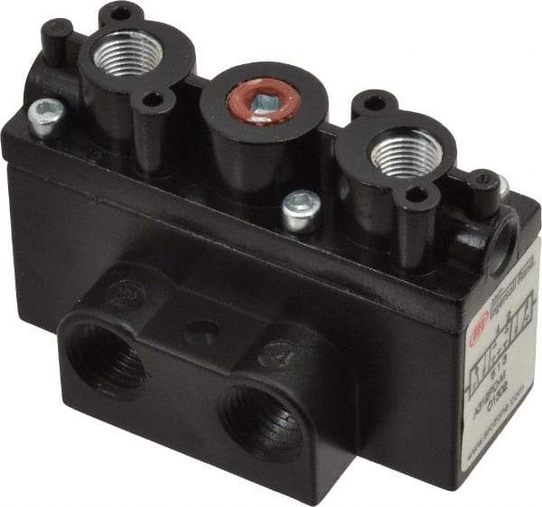 ARO/Ingersoll-Rand - 1/4" Inlet x 1/4" Outlet, Pilot Actuator, Pilot Return, 3 Position, Body Ported Solenoid Air Valve - 54 CFM, 1.5 CV, 4 Way, 150 psi, 2-15/16" Long x 1-15/16" Wide x 1-13/16" High, 0 to 180°F - Exact Tool & Supply
