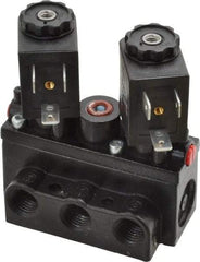 ARO/Ingersoll-Rand - 1/4" Inlet x 1/4" Outlet, Solenoid Actuator, Solenoid Return, 3 Position, Body Ported Solenoid Air Valve - 120 VAC Input, 32 CFM, 0.9 CV, 4 Way, 150 psi, 2-15/16" Long x 1-15/16" Wide x 1-13/16" High, 0 to 180°F - Exact Tool & Supply