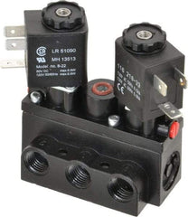 ARO/Ingersoll-Rand - 1/4" Inlet x 1/4" Outlet, Solenoid Actuator, Solenoid Return, 3 Position, Body Ported Solenoid Air Valve - 120 VAC Input, 32 CFM, 0.9 CV, 4 Way, 150 psi, 2-15/16" Long x 1-15/16" Wide x 1-13/16" High, 0 to 180°F - Exact Tool & Supply