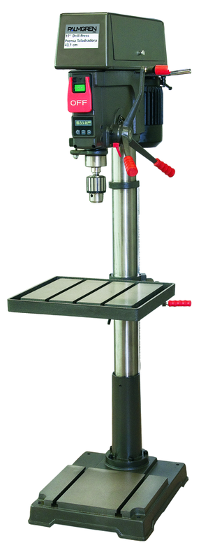 20" HD Floor Model Drill Press; Step Pulley; 16 Speeds; 1.5HP 115/230V Motor - Exact Tool & Supply