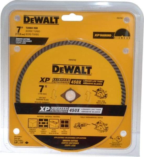 DeWALT - 7" Diam, 5/8" Arbor Hole Diam, Wet & Dry Cut Saw Blade - Diamond-Tipped, Standard Round Arbor - Exact Tool & Supply