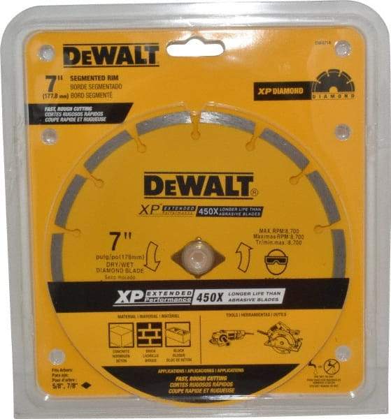 DeWALT - 7" Diam, 5/8" Arbor Hole Diam, Wet & Dry Cut Saw Blade - Diamond-Tipped, Standard Round Arbor - Exact Tool & Supply
