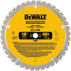 DeWALT - 10" Diam, 5/8" Arbor Hole Diam, 40 Tooth Wet & Dry Cut Saw Blade - Carbide-Tipped, General Purpose Action, Standard Round Arbor - Exact Tool & Supply