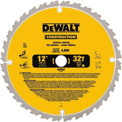 DeWALT - 12" Diam, 1" Arbor Hole Diam, 32 Tooth Wet & Dry Cut Saw Blade - Carbide-Tipped, General Purpose Action, Standard Round Arbor - Exact Tool & Supply