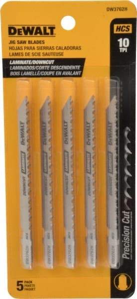 DeWALT - 4" Long, 10 Teeth per Inch, High Carbon Steel Jig Saw Blade - Toothed Edge, 1/4" Wide x 0.06" Thick, T-Shank - Exact Tool & Supply