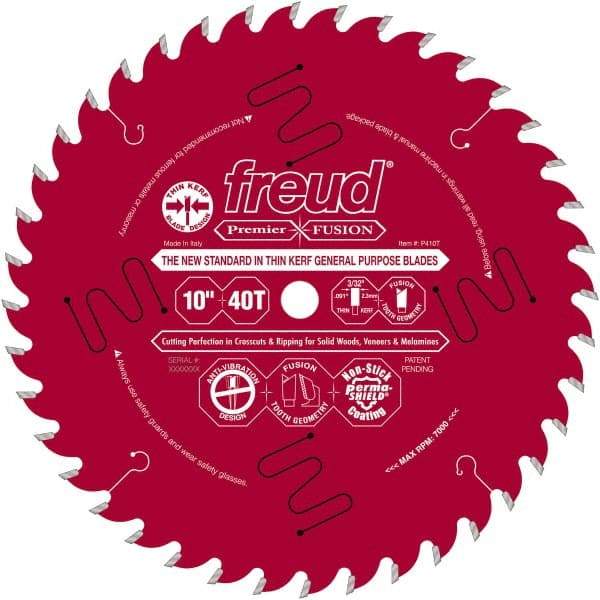Freud - 10" Diam, 5/8" Arbor Hole Diam, 40 Tooth Wet & Dry Cut Saw Blade - Carbide-Tipped, Standard Round Arbor - Exact Tool & Supply