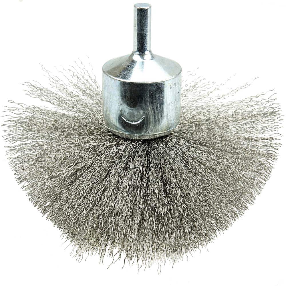 Weiler - End Brushes; Brush Diameter (Inch): 4 ; Fill Material: Stainless Steel ; Filament/Wire Diameter Range (Decimal Inch): 0.0201 and Above ; Filament/Wire Diameter (Decimal Inch): 0.0080 ; Wire Type: Crimped Wire ; Bridled: No - Exact Tool & Supply
