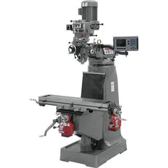 Jet - 9" Table Width x 42" Table Length, Step Pulley Control, 3 Phase Knee Milling Machine - R8 Spindle Taper, 2 hp - Exact Tool & Supply