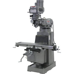 Jet - 10" Table Width x 50" Table Length, Variable Speed Pulley Control, 3 Phase Knee Milling Machine - R8 Spindle Taper, 3 hp - Exact Tool & Supply