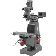 Jet - 9" Table Width x 42" Table Length, Step Pulley Control, 1 Phase Knee Milling Machine - R8 Spindle Taper, 2 hp - Exact Tool & Supply
