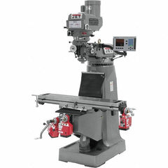Jet - 9" Table Width x 49" Table Length, Variable Speed Pulley Control, 3 Phase Knee Milling Machine - R8 Spindle Taper, 3 hp - Exact Tool & Supply