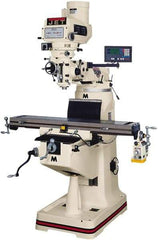 Jet - 9" Table Width x 49" Table Length, Variable Speed Pulley Control, 3 Phase Knee Milling Machine - R8 Spindle Taper, 3 hp - Exact Tool & Supply