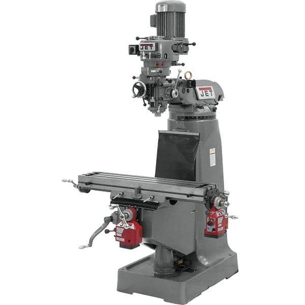 Jet - 9" Table Width x 42" Table Length, Step Pulley Control, 1 Phase Knee Milling Machine - R8 Spindle Taper, 2 hp - Exact Tool & Supply
