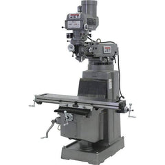 Jet - 10" Table Width x 50" Table Length, Variable Speed Pulley Control, 3 Phase Knee Milling Machine - R8 Spindle Taper, 3 hp - Exact Tool & Supply