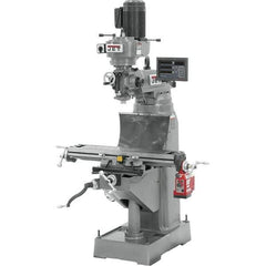 Jet - 7-7/8" Table Width x 35-3/4" Table Length, Step Pulley Control, 1 Phase Knee Milling Machine - R8 Spindle Taper, 1-1/2 hp - Exact Tool & Supply