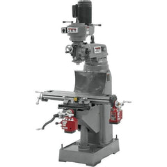 Jet - 7-7/8" Table Width x 35-3/4" Table Length, Step Pulley Control, 1 Phase Knee Milling Machine - R8 Spindle Taper, 1-1/2 hp - Exact Tool & Supply