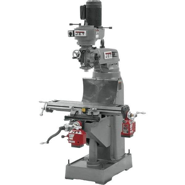 Jet - 7-7/8" Table Width x 35-3/4" Table Length, Step Pulley Control, 3 Phase Knee Milling Machine - R8 Spindle Taper, 1-1/2 hp - Exact Tool & Supply