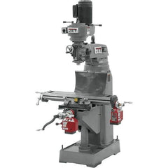 Jet - 7-7/8" Table Width x 35-3/4" Table Length, Step Pulley Control, 3 Phase Knee Milling Machine - R8 Spindle Taper, 1-1/2 hp - Exact Tool & Supply