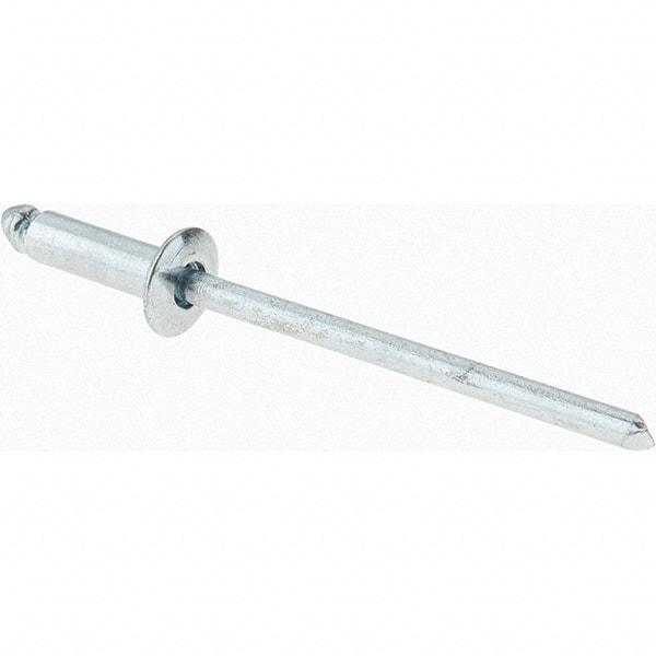 Value Collection - Size 44 Dome Head Steel Open End Blind Rivet - Steel Mandrel, 0.188" to 1/4" Grip, 1/4" Head Diam, 0.129" to 0.133" Hole Diam, 0.4" Length Under Head, 1/8" Body Diam - Exact Tool & Supply