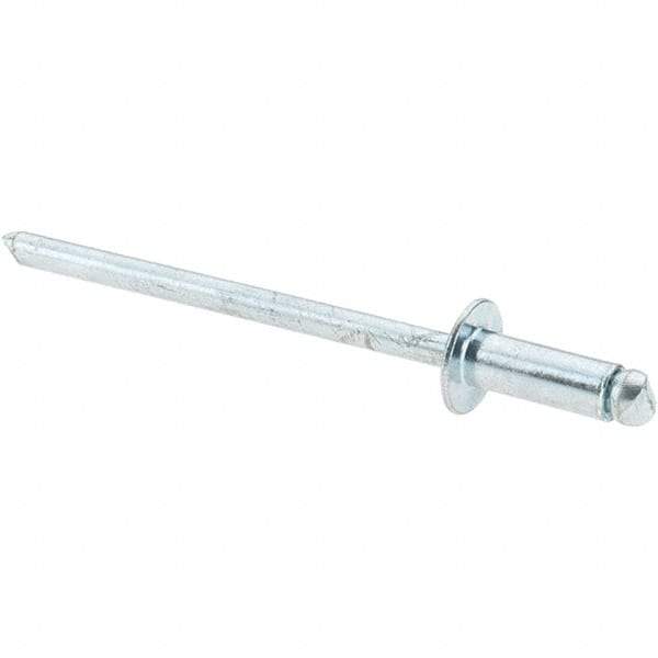 Value Collection - Size 43 Dome Head Steel Open End Blind Rivet - Steel Mandrel, 0.126" to 0.187" Grip, 1/4" Head Diam, 0.129" to 0.133" Hole Diam, 0.337" Length Under Head, 1/8" Body Diam - Exact Tool & Supply