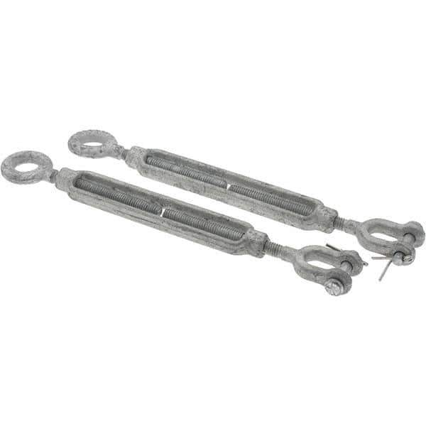 Value Collection - 800 Lb Load Limit, 5/16" Thread Diam, 4-1/2" Take Up, Steel Jaw & Eye Turnbuckle - 9-1/8" Closed Length - Exact Tool & Supply