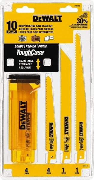 DeWALT - 10 Pieces, 6" to 9" Long x 0.04" Thickness, Bi-Metal Reciprocating Saw Blade Set - Straight Profile, 6 to 18 Teeth, Toothed Edge - Exact Tool & Supply