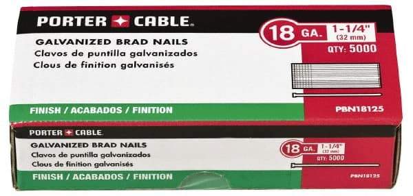 Porter-Cable - 18 Gauge 3/4" Long Brad Nails for Power Nailers - Grade 2 Steel, Galvanized Finish, Brad Head, Chisel Point - Exact Tool & Supply