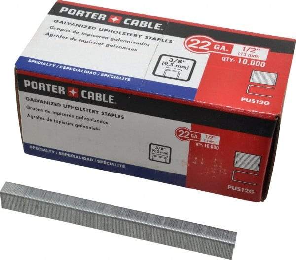 Porter-Cable - 1/2" Long x 3/8" Wide, 22 Gauge Crowned Construction Staple - Grade 2 Steel, Galvanized Finish - Exact Tool & Supply