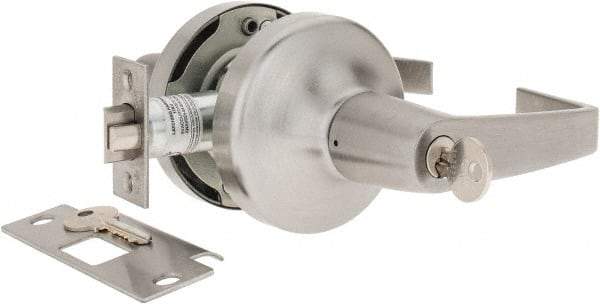 Yale - Light/Medium Duty Classroom Lever Lockset - 2-3/4" Back Set, Key in Lever Cylinder, Satin Chrome Finish - Exact Tool & Supply