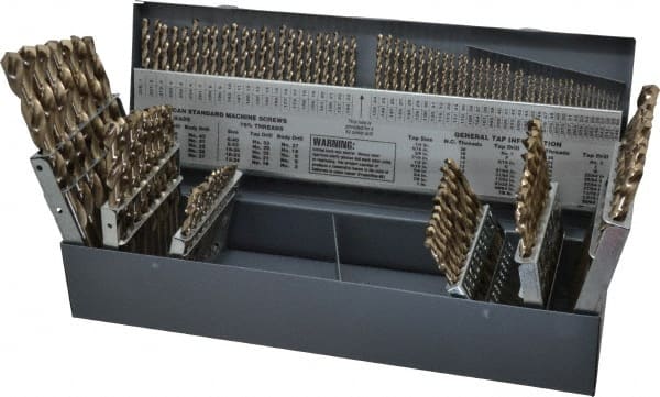 Chicago-Latrobe - 1/16 to 1/2", 135° Point, Gold Finish, Cobalt Jobber Length Drill Bit Set - Exact Tool & Supply