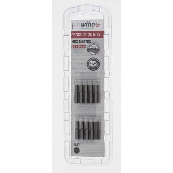 Wiha - 5mm Hex Screwdriver Bit - 1/4" Drive, 1" OAL - Exact Tool & Supply