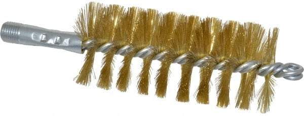 Schaefer Brush - 4-1/2" Brush Length, 2" Diam, Double Stem, Single Spiral Tube Brush - 8" Long, Brass, 1/4" NPSM Male Connection - Exact Tool & Supply