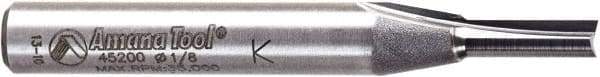 Amana Tool - 1/8" Diam, 1/4" Shank Diam, 7/16" Length of Cut, 2 Flute Straight Plunge Router Bit - 2" Overall Length, Solid Carbide - Exact Tool & Supply