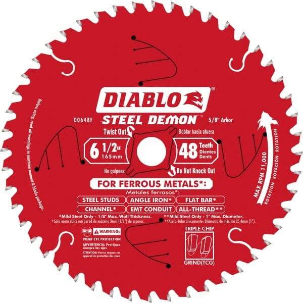 Freud - 6-1/2" Diam, 5/8" Arbor Hole Diam, 48 Tooth Wet & Dry Cut Saw Blade - Carbide-Tipped, Burr-Free Action, Standard Round Arbor - Exact Tool & Supply