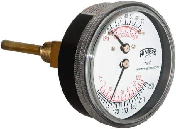 Winters - 2-1/2" Dial, 1/4 Thread, 0-75 Scale Range, Pressure Gauge - Lower Connection Mount, Accurate to 0.03% of Scale - Exact Tool & Supply