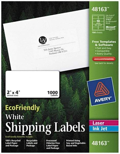 AVERY - 2" Wide x 4" Long, White Paper Shipping Label - For Laser/Inkjet Printers - Exact Tool & Supply