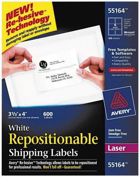 AVERY - 4" Long, White Paper Shipping Label - For Laser Printers - Exact Tool & Supply