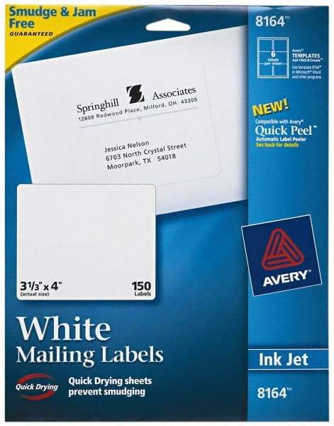 AVERY - 4" Long, White Shipping Label - For Inkjet Printers - Exact Tool & Supply