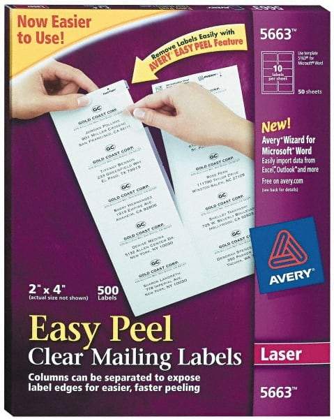 AVERY - 2" Wide x 4" Long, Clear Shipping Label - For Laser Printers - Exact Tool & Supply